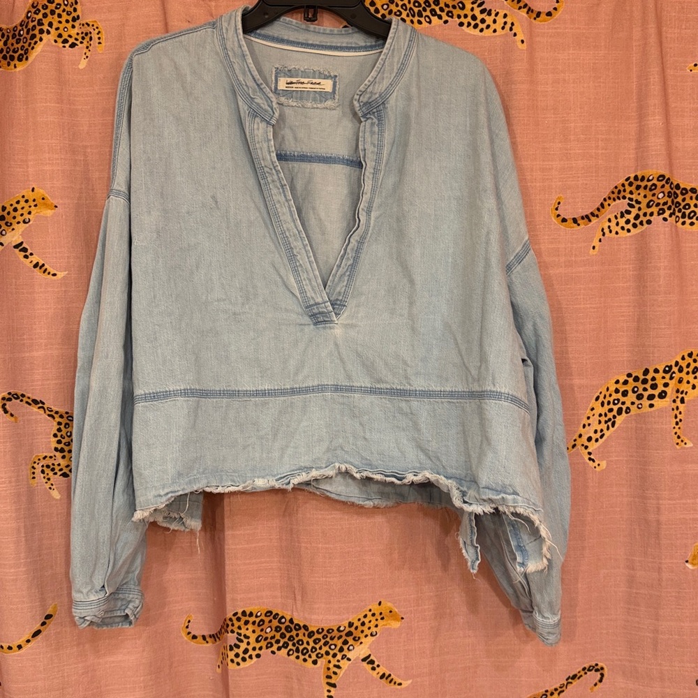 Free People Light Blue Gauze Pullover Top - Picture 4 of 10